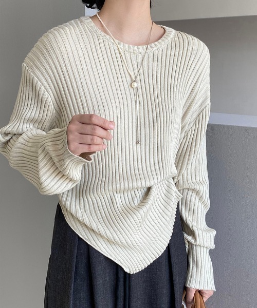 Alum'(アルム)の「変形リブニットトップス(ニット/セーター・レディース・ピンク/モスグリーン/パープル/オートミール/アイボリー・FREE)」の11枚目の写真