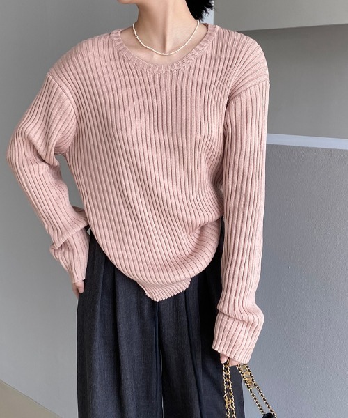 Alum'(アルム)の「変形リブニットトップス(ニット/セーター・レディース・ピンク/モスグリーン/パープル/オートミール/アイボリー・FREE)」の14枚目の写真