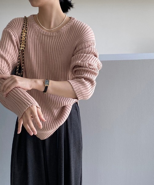 Alum'(アルム)の「変形リブニットトップス(ニット/セーター・レディース・ピンク/モスグリーン/パープル/オートミール/アイボリー・FREE)」の19枚目の写真