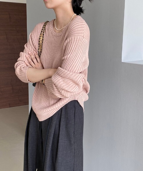 Alum'(アルム)の「変形リブニットトップス(ニット/セーター・レディース・ピンク/モスグリーン/パープル/オートミール/アイボリー・FREE)」の16枚目の写真
