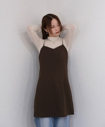 ダブルストラップショートワンピース/double strap short onepiece ミニ丈 キャミソール チュニック シンプル 大人カジュアル 韓国 レイヤード 重ね着 ブラウン ブラック