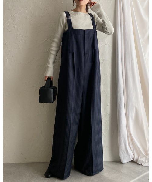 She's Closet(シーズクローゼット)の「フロントジップタック入りピンストライプオールインワンワイドパンツサロペット(サロペット/オーバーオール・レディース・ネイビー/チャコールグレー/ブラック・FREE)」の11枚目の写真