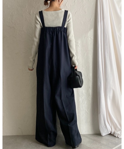 She's Closet(シーズクローゼット)の「フロントジップタック入りピンストライプオールインワンワイドパンツサロペット(サロペット/オーバーオール・レディース・ネイビー/チャコールグレー/ブラック・FREE)」の14枚目の写真