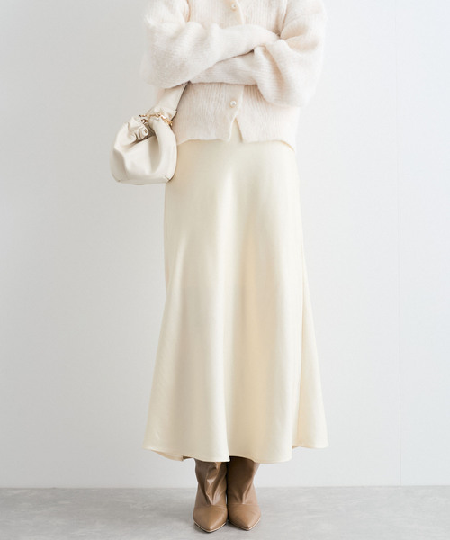 VIS（ビス）の「【選べる着丈】シャイニーナロースカート【洗える】（スカート・レディース・ブラウン/オフホワイト・FREE/PF）」の2枚目の写真