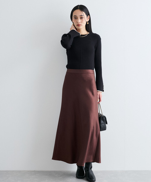 VIS（ビス）の「【選べる着丈】シャイニーナロースカート【洗える】（スカート・レディース・ブラウン/オフホワイト・FREE/PF）」の15枚目の写真