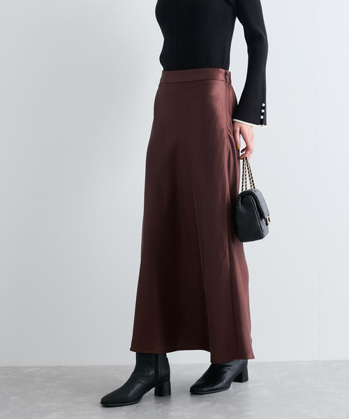 VIS（ビス）の「【選べる着丈】シャイニーナロースカート【洗える】（スカート・レディース・ブラウン/オフホワイト・FREE/PF）」の14枚目の写真