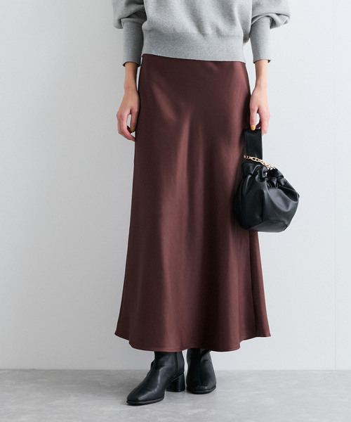 VIS（ビス）の「【選べる着丈】シャイニーナロースカート【洗える】（スカート・レディース・ブラウン/オフホワイト・FREE/PF）」の12枚目の写真