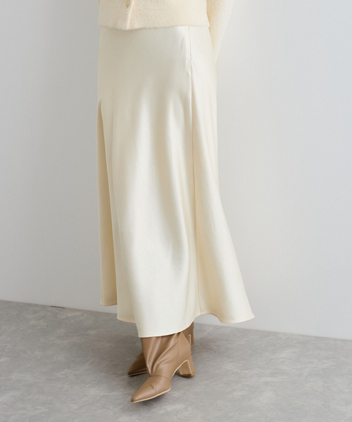 VIS（ビス）の「【選べる着丈】シャイニーナロースカート【洗える】（スカート・レディース・ブラウン/オフホワイト・FREE/PF）」の4枚目の写真