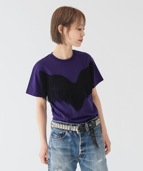 maturely(マチュアリー)の「【別注】Wrangler × maturely / フリンジ ショートスリーブ Tシャツ(Tシャツ/カットソー・レディース・パープル/ブラック・ONE SIZE)」の1枚目の写真