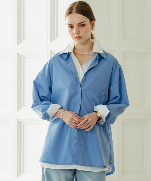 Maison INNESS(メゾンアイネス)の「オーバーサイズブロードレギュラーシャツ(UVカット・イージーケア)(シャツ/ブラウス・レディース・ピンク系その他/グリーン系その他/オフホワイト/ブルー/パープル系その他/ベージュ系その他/ブルー系その他・LL/L/M/10L/8L/6L/5L/4L/3L/S)」の8枚目の写真