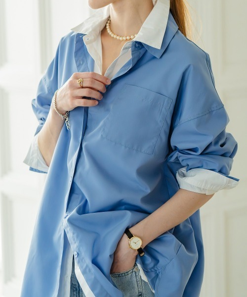 Maison INNESS(メゾンアイネス)の「オーバーサイズブロードレギュラーシャツ(UVカット・イージーケア)(シャツ/ブラウス・レディース・ピンク系その他/グリーン系その他/オフホワイト/ブルー/パープル系その他/ベージュ系その他/ブルー系その他・LL/L/M/10L/8L/6L/5L/4L/3L/S)」の9枚目の写真