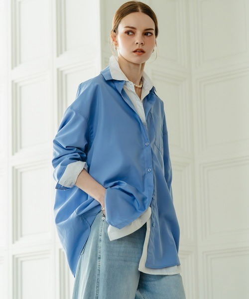 Maison INNESS(メゾンアイネス)の「オーバーサイズブロードレギュラーシャツ(UVカット・イージーケア)(シャツ/ブラウス・レディース・ピンク系その他/グリーン系その他/オフホワイト/ブルー/パープル系その他/ベージュ系その他/ブルー系その他・LL/L/M/10L/8L/6L/5L/4L/3L/S)」の10枚目の写真