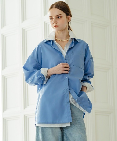 Maison INNESS(メゾンアイネス)の「オーバーサイズブロードレギュラーシャツ(UVカット・イージーケア)(シャツ/ブラウス・レディース・ピンク系その他/グリーン系その他/オフホワイト/ブルー/パープル系その他/ベージュ系その他/ブルー系その他・LL/L/M/10L/8L/6L/5L/4L/3L/S)」の12枚目の写真