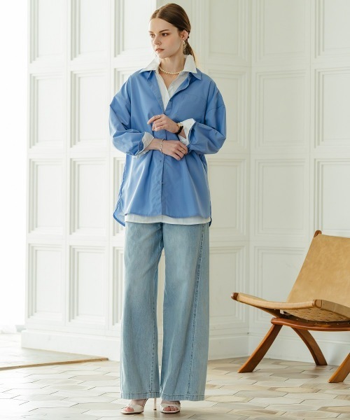 Maison INNESS(メゾンアイネス)の「オーバーサイズブロードレギュラーシャツ(UVカット・イージーケア)(シャツ/ブラウス・レディース・ピンク系その他/グリーン系その他/オフホワイト/ブルー/パープル系その他/ベージュ系その他/ブルー系その他・LL/L/M/10L/8L/6L/5L/4L/3L/S)」の13枚目の写真