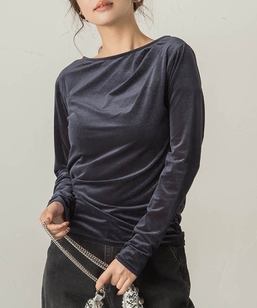 VICKY(ビッキー)の「ニュアンスベロアアシメタックカットソー≪手洗い可能≫(Tシャツ/カットソー・レディース・オフホワイト/ネイビー/パープル・M)」の2枚目の写真