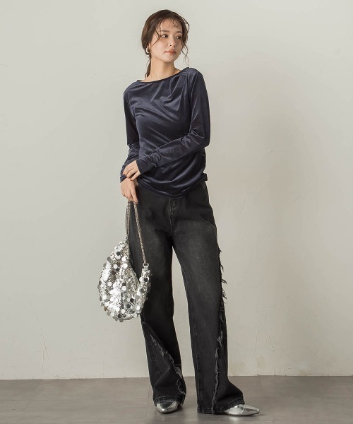 VICKY(ビッキー)の「ニュアンスベロアアシメタックカットソー≪手洗い可能≫(Tシャツ/カットソー・レディース・オフホワイト/ネイビー/パープル・M)」の22枚目の写真