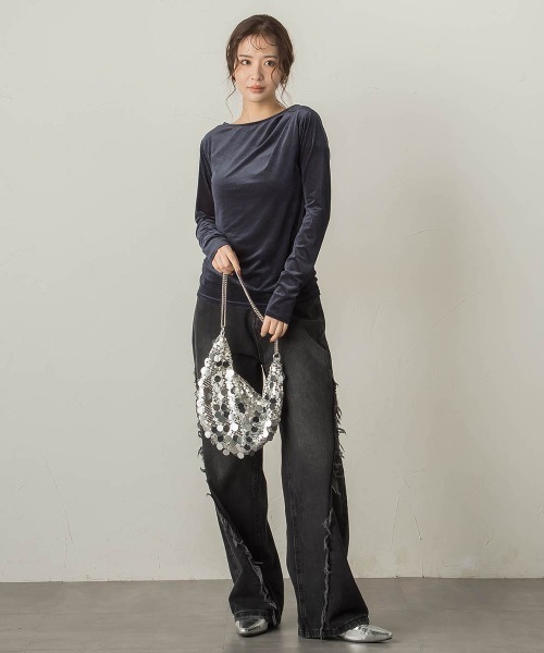VICKY(ビッキー)の「ニュアンスベロアアシメタックカットソー≪手洗い可能≫(Tシャツ/カットソー・レディース・オフホワイト/ネイビー/パープル・M)」の19枚目の写真