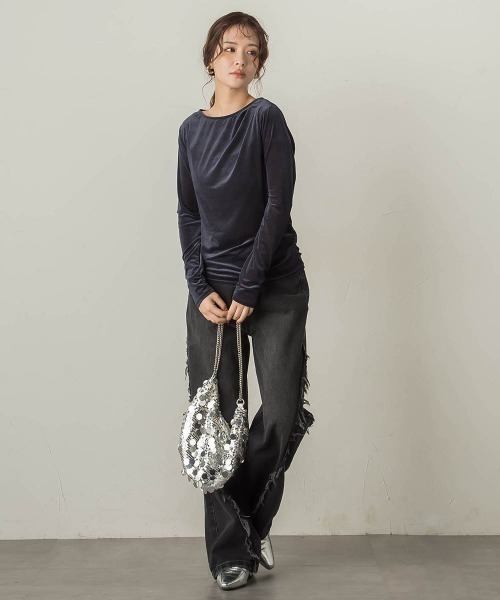 VICKY(ビッキー)の「ニュアンスベロアアシメタックカットソー≪手洗い可能≫(Tシャツ/カットソー・レディース・オフホワイト/ネイビー/パープル・M)」の18枚目の写真