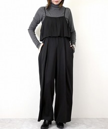 サロペット オールインワン プリーツ」に該当するブラック/黒色系の