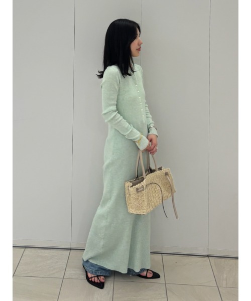 Mila Owenヘンリーネックロングスリーブリブニット【手洗い可能】 セール】ヘンリーネックロングリブニットワンピース【手洗い可能