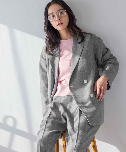 【タグ付き新品】LOWRYS FARM メランジツイルジャケット グレー MENS】【SETUP可能】メランジツイルステッチシャツジャケット