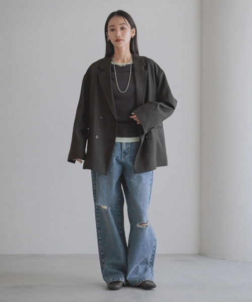 LOWRYS FARM（ローリーズファーム）の「メランジツイルジャケット　243330（テーラードジャケット・レディース・グレー/チャコールグレー/ブラウン・FREE）」の17枚目の写真