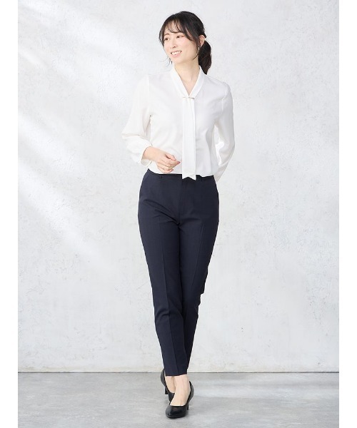 パーフェクトスーツファクトリー Perfect Suit FActory バー付きボウタイ ジョーゼットブラウス （ベージュ） パーフェクトスーツファクトリー Perfect Suit FActory バー付き