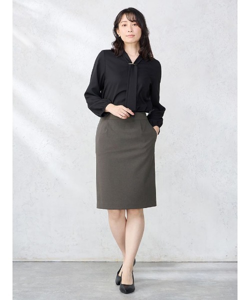 パーフェクトスーツファクトリー Perfect Suit FActory バー付きボウタイ ジョーゼットブラウス （ベージュ） パーフェクトスーツファクトリー Perfect Suit FActory バー付き