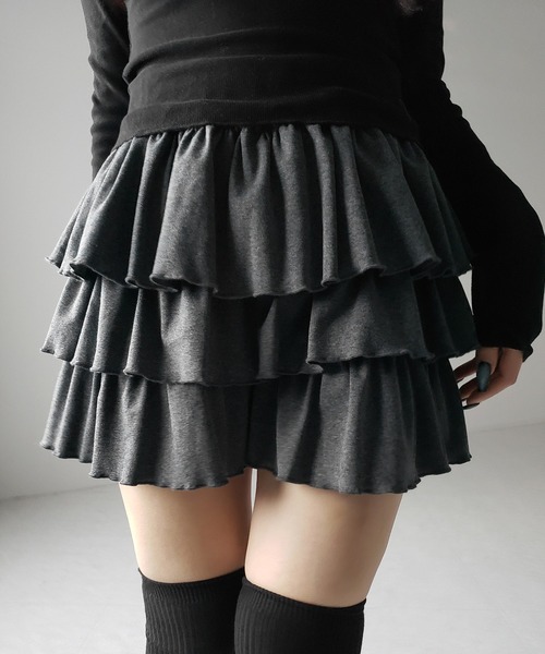 三浦さん　フリル3 ミニデザペ3 三浦さん様専用 フリル3 ミニデザペ3 Monochrome gauze3段フリルスカート