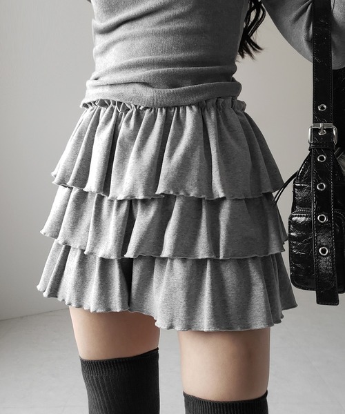 me+em select（ミームセレクト）の「【 新色ピンク追加！４color 】３段フリルカットソーミニスカパン ／ 3 frill cutsew mini skirt pants（スカート・レディース・チャコール/ブラック/グレー/ピンク・FREE）」の11枚目の写真