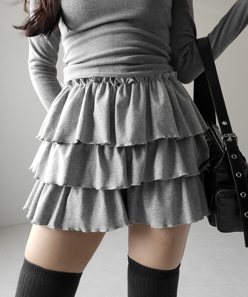 me+em select（ミームセレクト）の「【 新色ピンク追加！４color 】３段フリルカットソーミニスカパン ／ 3 frill cutsew mini skirt pants（スカート・レディース・チャコール/ブラック/グレー/ピンク・FREE）」の12枚目の写真