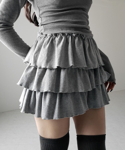 me+em select（ミームセレクト）の「【 新色ピンク追加！４color 】３段フリルカットソーミニスカパン ／ 3 frill cutsew mini skirt pants（スカート・レディース・チャコール/ブラック/グレー/ピンク・FREE）」の13枚目の写真