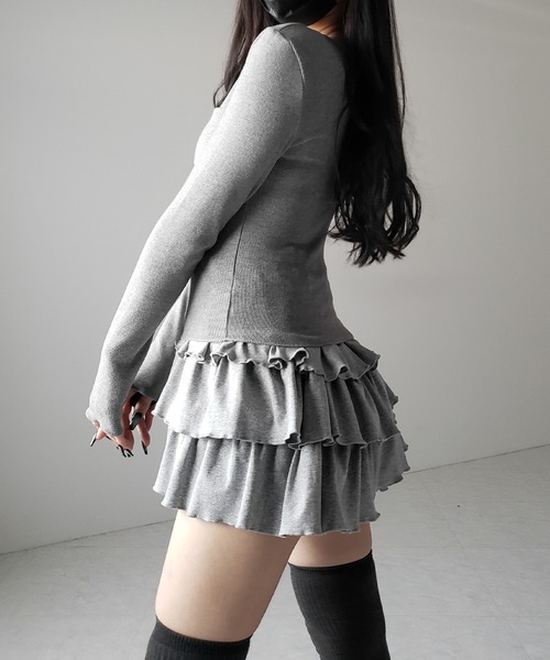 me+em select（ミームセレクト）の「【 新色ピンク追加！４color 】３段フリルカットソーミニスカパン ／ 3 frill cutsew mini skirt pants（スカート・レディース・チャコール/ブラック/グレー/ピンク・FREE）」の16枚目の写真