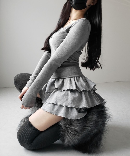 me+em select（ミームセレクト）の「【 新色ピンク追加！４color 】３段フリルカットソーミニスカパン ／ 3 frill cutsew mini skirt pants（スカート・レディース・チャコール/ブラック/グレー/ピンク・FREE）」の19枚目の写真