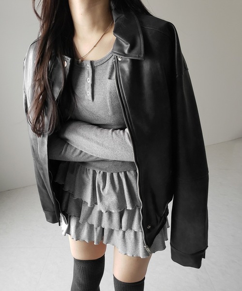 me+em select（ミームセレクト）の「【 新色ピンク追加！４color 】３段フリルカットソーミニスカパン ／ 3 frill cutsew mini skirt pants（スカート・レディース・チャコール/ブラック/グレー/ピンク・FREE）」の22枚目の写真
