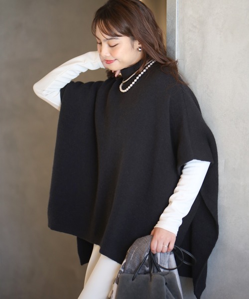 ダブルスタンダードポンチョニット ダブルスタンダードクロージング ポンチョ ニット カットソー 黒 ベージュ