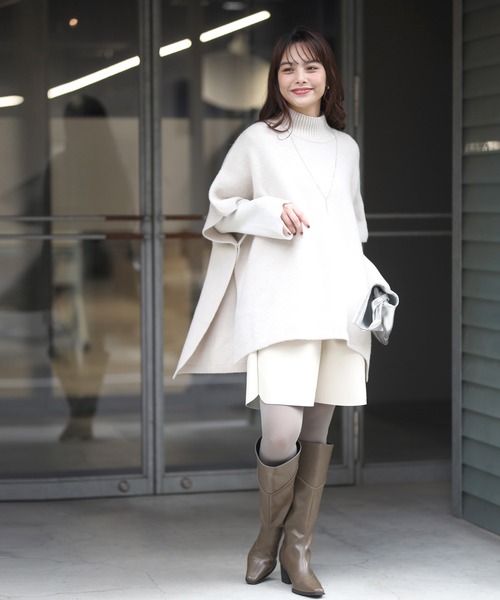 Ehre style(エーレスタイル)の「体型カバー叶う。360度無敵!ポンチョニット(Tシャツ/カットソー・レディース・ベージュ/ブラック・FREE)」の5枚目の写真