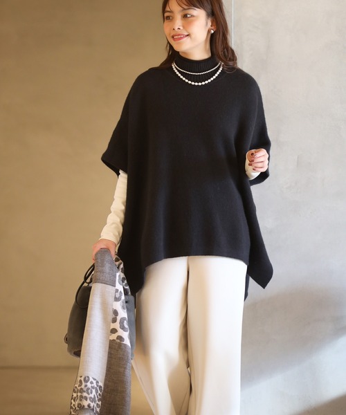 Ehre style(エーレスタイル)の「体型カバー叶う。360度無敵!ポンチョニット(Tシャツ/カットソー・レディース・ベージュ/ブラック・FREE)」の11枚目の写真