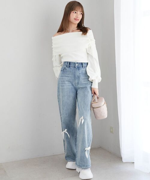 MAJESTIC LEGON（マジェスティックレゴン）の「ドロストオフショルニット（ニット/セーター・レディース・イエロー/ピンク/オフホワイト/グレー・MEDIUM）」の2枚目の写真