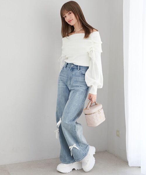 MAJESTIC LEGON（マジェスティックレゴン）の「ドロストオフショルニット（ニット/セーター・レディース・イエロー/ピンク/オフホワイト/グレー・MEDIUM）」の6枚目の写真