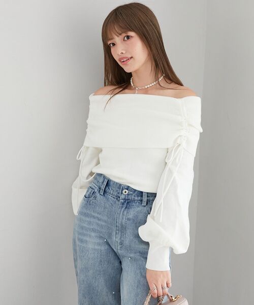 MAJESTIC LEGON（マジェスティックレゴン）の「ドロストオフショルニット（ニット/セーター・レディース・イエロー/ピンク/オフホワイト/グレー・MEDIUM）」の8枚目の写真