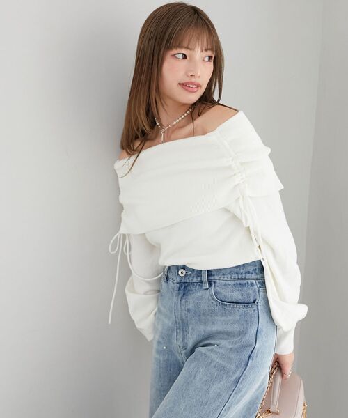 MAJESTIC LEGON（マジェスティックレゴン）の「ドロストオフショルニット（ニット/セーター・レディース・イエロー/ピンク/オフホワイト/グレー・MEDIUM）」の9枚目の写真