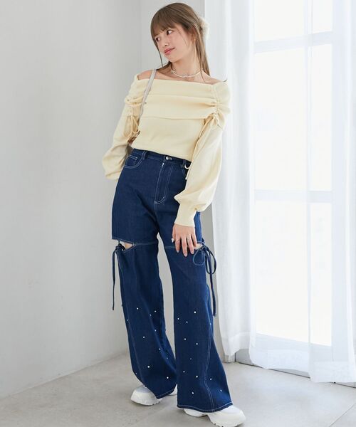 MAJESTIC LEGON（マジェスティックレゴン）の「ドロストオフショルニット（ニット/セーター・レディース・イエロー/ピンク/オフホワイト/グレー・MEDIUM）」の12枚目の写真