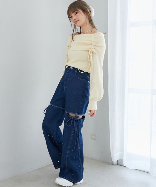 MAJESTIC LEGON（マジェスティックレゴン）の「ドロストオフショルニット（ニット/セーター・レディース・イエロー/ピンク/オフホワイト/グレー・MEDIUM）」の13枚目の写真