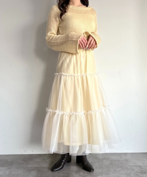 セール】【表裏2wayで着回し可能】ペチ付きラメチュールティアード