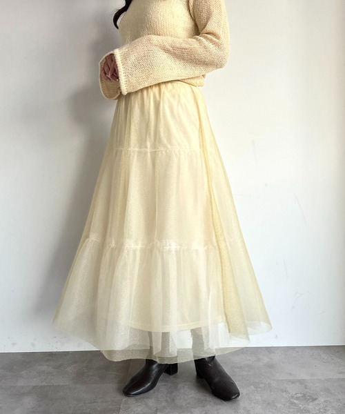 セール】【表裏2wayで着回し可能】ペチ付きラメチュールティアード