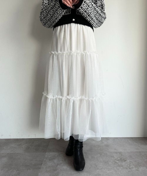 セール】【表裏2wayで着回し可能】ペチ付きラメチュールティアード