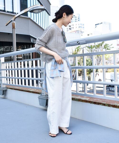 le.coeurblanc ウール100% ウッドボタンの長袖ニット　38 衿付きニットプルオーバー/le.coeur blanc(ルクールブラン