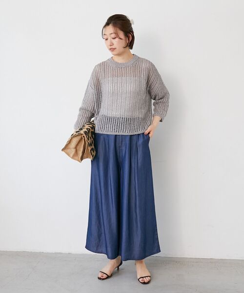 le.coeur blanc（ルクールブラン）の「ハシゴ調透かし柄ホールガーメントニット（ニット/セーター・レディース・オフホワイト/グレー・38）」の10枚目の写真