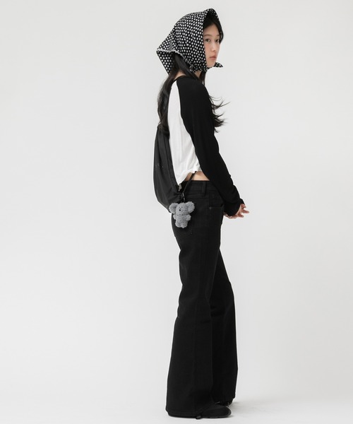 HEILIS（ヘイリス）の「シアーラグランロングＴシャツ /長袖 ロンT クロップド丈 ミニマル 韓国 ノームコア シティガール 秋服 冬服 春服 ホワイト グレー（Tシャツ/カットソー・レディース・ホワイト/グレー・FREE）」の10枚目の写真